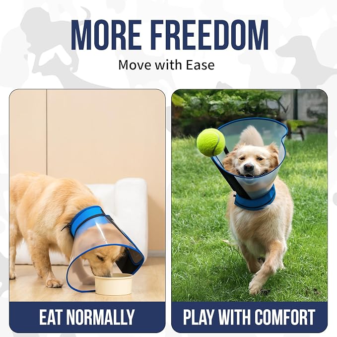 OneTigris Depth Adjustable Soft Dog Cone Collar for Medium Large Dogs After Surgery, Recovery for Small Dogs, Lightweight Elizabethan Collar for Dog to Stop Licking (Blue, L)