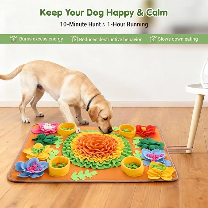 Avont Snuffle Mat for Dogs, Sniff Activity Interactive Sniffing Feeding Puzzle Slow Feeder for Puppies Cats Pets, Stress Relief Foraging Skills Brain Stimulation Enrichment -Floral