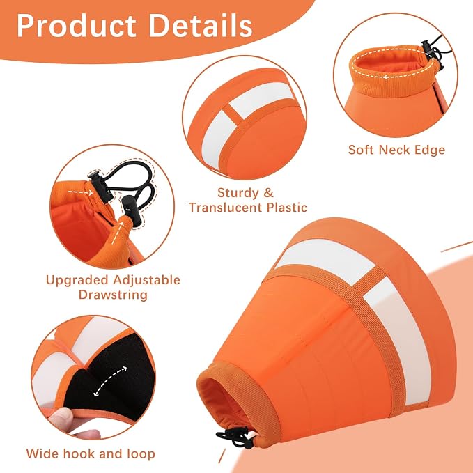 ASENKU Dog Cone Collar, Soft Adjustable Cone for Dogs to Stop Licking, Lightweight Recovery Dog Cone After Surgery, Pet E-Collar for Small, Medium & Large Dogs(Orange, S)