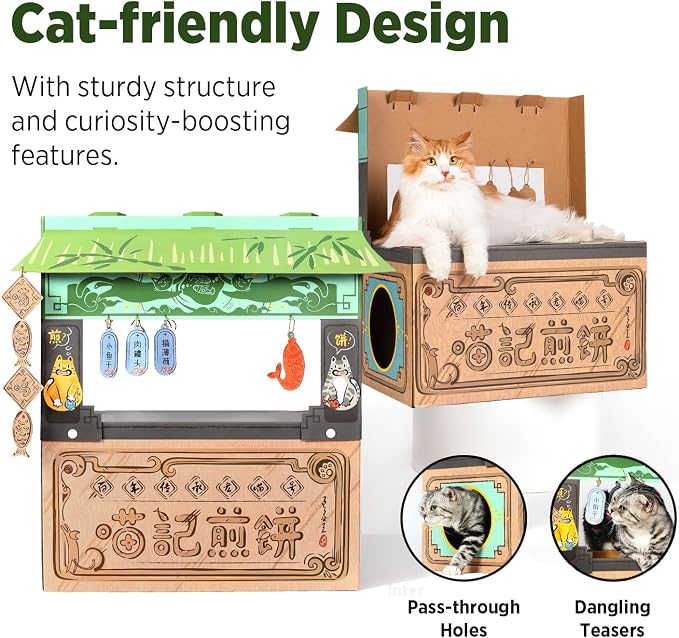 SMILE PAWS Cat Beds for Indoor Cats, Cardboard Cat House with Scratchers, Pancake Shop, Large Sturdy Cat Furniture Condo Cave Tent, Easy to Assemble Pet Toys Accessories Stuffs, Bunny Small Animals