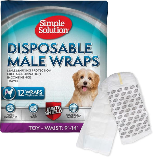 Simple Solution Disposable Dog Diapers for Male Dogs - Male Wraps with Super Absorbent Leak-Proof Fit - Toy - 12 Count