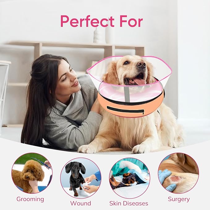 Supet Raised Inflatable Dog Cone After Surgery - Adjustable Recovery Donut Collar with Removable Shield to Stop Licking Wounds & Protect Stitches - Soft Dog Cone Alternative for Large Dogs (Pink,XL)