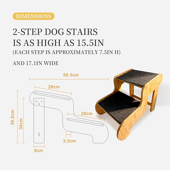 Dog Steps for Bed,Extra Wide Dog Stairs for Large Dogs，2-Step Bamboo Pet Ramp for Large Senior/Older Dogs or Pet Up to 160 Pounds Get to Couch Or High Bed (H:16 inch)
