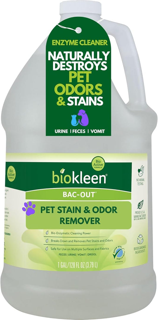 Biokleen Bac-Out Pet Stain Remover - Enzymatic, Natural, Plant-Based Destroys Stains & Odors, Safe for Surfaces & Fabrics, Carpet Cleaner - Eco-Friendly, Lavender Lime Scent, 1 Gallon