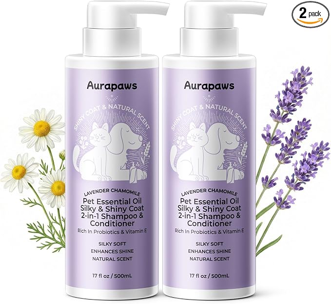 Probiotic Dog Shampoo and Conditioner with Ceramides NP & Vitamin E, Detangling Puppy Shampoo for Dogs with Curly Wavy Coats Cleans, Moisturize, Lavender & Chamomile Scent, 17 oz(Pack of 2)