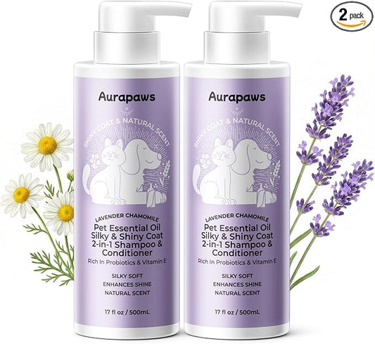 Probiotic Dog Shampoo and Conditioner with Ceramides NP & Vitamin E, Detangling Puppy Shampoo for Dogs with Curly Wavy Coats Cleans, Moisturize, Lavender & Chamomile Scent, 17 oz(Pack of 2)