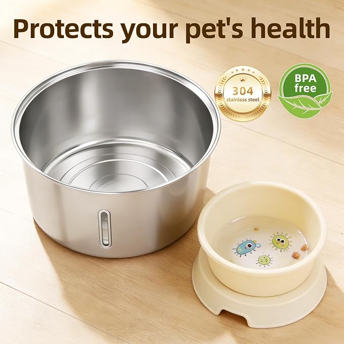 Wireless Cat Water Fountain,Cat Water Fountain Stainless Steel 3.2L/108oz Large Capacity Battery Operated Pet Water Fountain Indoor with Motion Sensor for Cats Dogs BPA-Free(P01B)