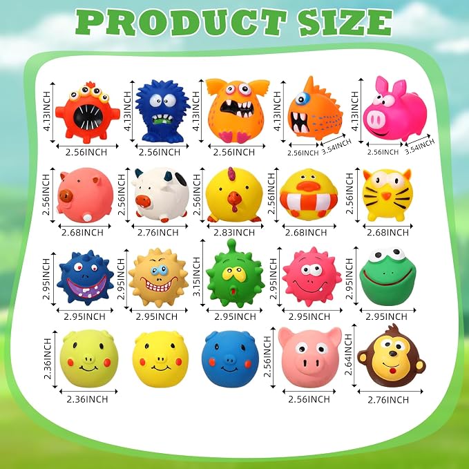 Shappy 20 Pcs Latex Dog Squeaky Toys, Soft Rubber Chew Squeaky Dog Toys Balls for Funny Animal Sets Interactive Fetch Play Chew Molar for Small Medium Dogs Pets