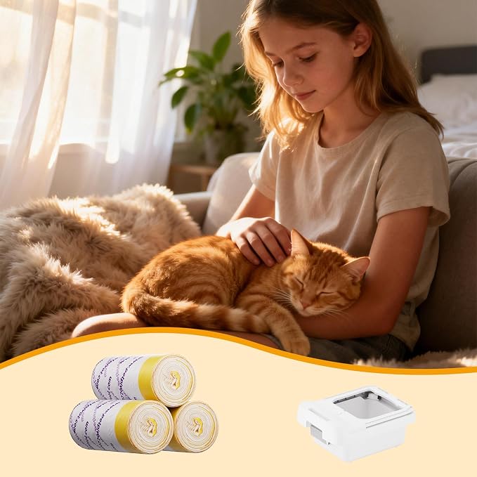60 Count Automatic Cat Litter Box Bags Compatible with Autoscooper 11, 27.56"x16.14" Thick Replacement Liners for Self-Cleaning Cat Litter Box, Heavy Duty Disposable Waste Bags (3 Rolls, 20 Each)