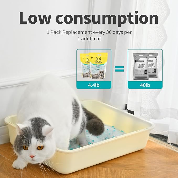 ABCPET Cat Litter Crystals No Clumping Odor Control Kitty Litter Non-Clumping No scooping Low Dust, Low Tracking, Dehydrates Waste Cologne - 17.2 lbs (4 x 4.3 lb Packs)
