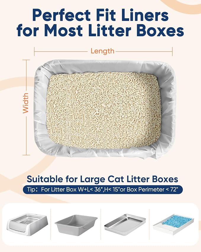 24 Pack Litter Box Liners Compatible with Safe Pets Scoopfree Cat Litter Box Tray Refill, Large Cat Waste Poop Bags with Anti-scratch Cardboard and Drawstring Heavy Tear-resistant- 37" x 16"