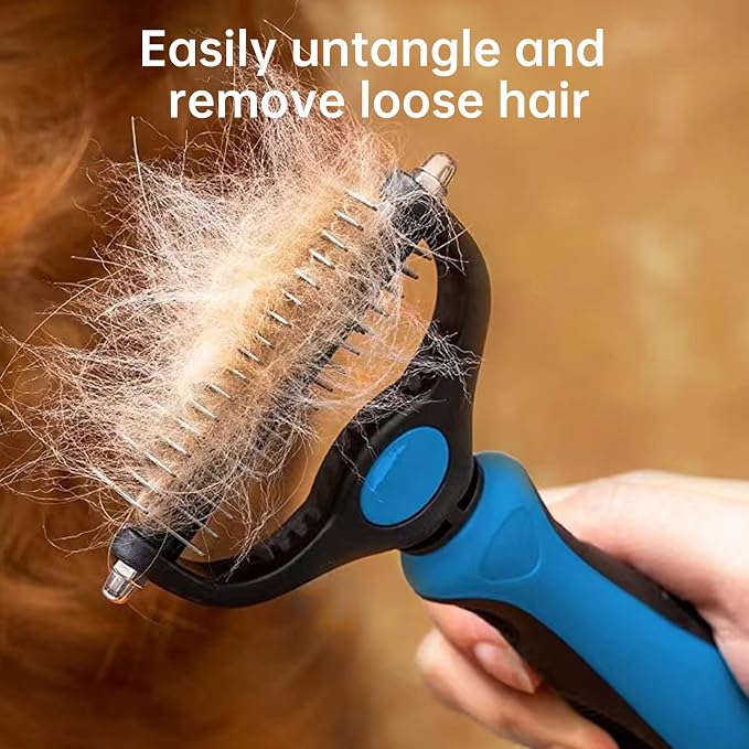 pet pro grooming tool, double-sided undercoat brush and stainless steel pin combflea comb. Ideal for grooming and removing long & matted hair of cats and dogs. (4-piece set)