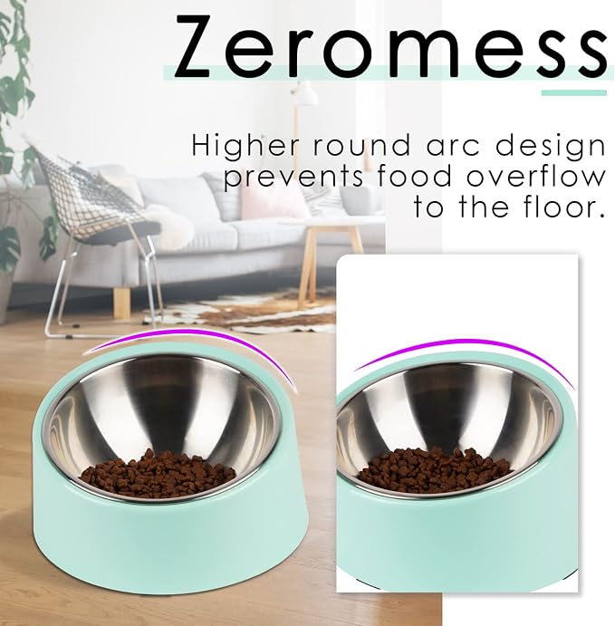 SuperDesign Mess Free 15° Slanted Bowl for Dogs and Cats, Tilted Angle Bulldog Bowl Dog Feeder, Non-Skid & Non-Spill, Easier to Reach Food S/0.5 Cup Teal