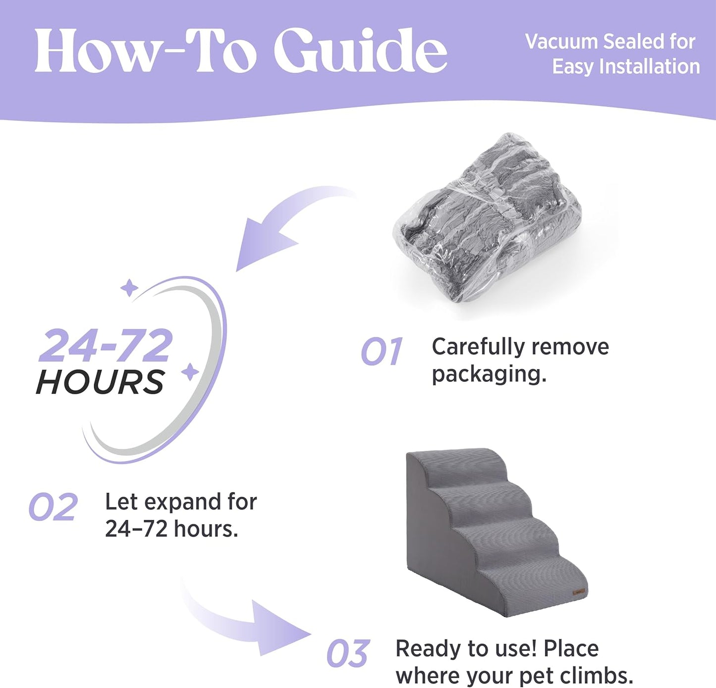 Lesure Dog Stairs for Large Dogs Pet Steps Ramp for High Bed and Couch with CertiPUR-US Certified Foam with Non-Slip Bottom, Grey, 4 Steps