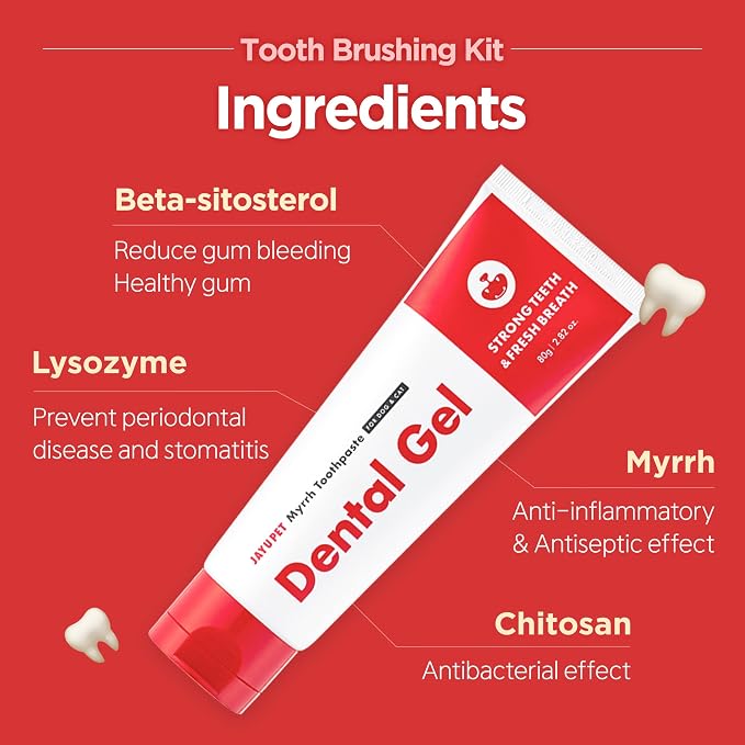 JAYU PET Firm Bristles Tooth Brushing Kit - Dental Gel 1ea + Dental Care Brush 1ea | Teeth Cleaning & Breath Freshener, Removing Plaque and Tartar, Pet Dental Hygiene, Dog Easy Teeth Brushing