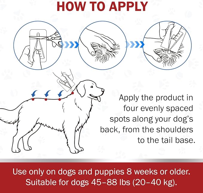 Flea and Tick Prevention for Dogs, 6-Month Supply, Large Dog Flea, Tick & Mosquito Control, Repellent, 44–88 lbs, 24-Hour Protect, Flea Supplements for Dogs