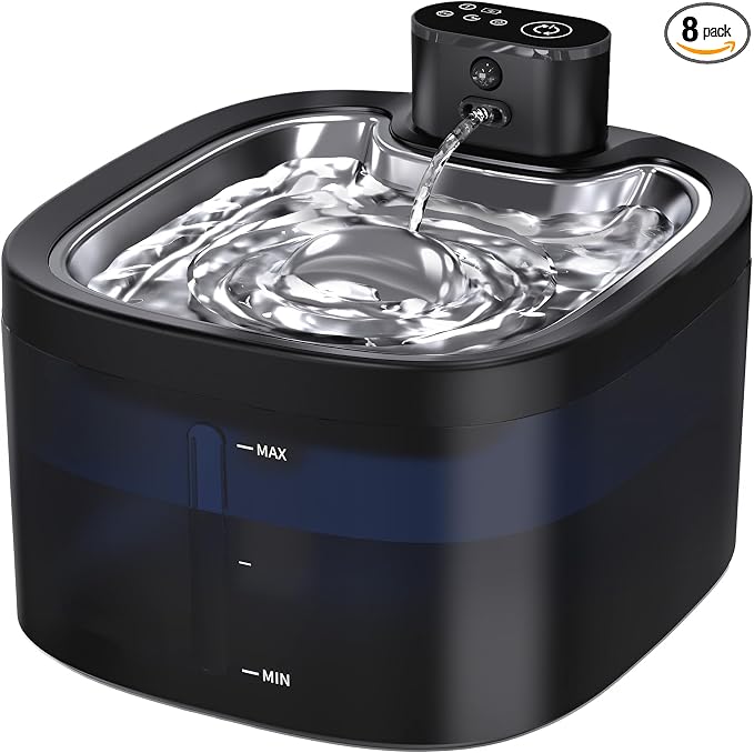 Cat Water Fountain Cordless: Battery Operated 118oz/3.5L Pet Water Fountain for Cats Indoor with Motion Sensor, Stainless Steel Tray, Ultra Quiet, Easy-to-Clean, Gifts for Cats, Dogs (8Filters)