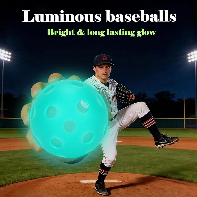 Coopay 3/6/12 Pack Practice Balls Glow in The Dark Baseballs Plastic Soft Baseballs with Drawstring Bag for Indoor Outdoor Night Training, Backyard Games Batting Hitting Softballs
