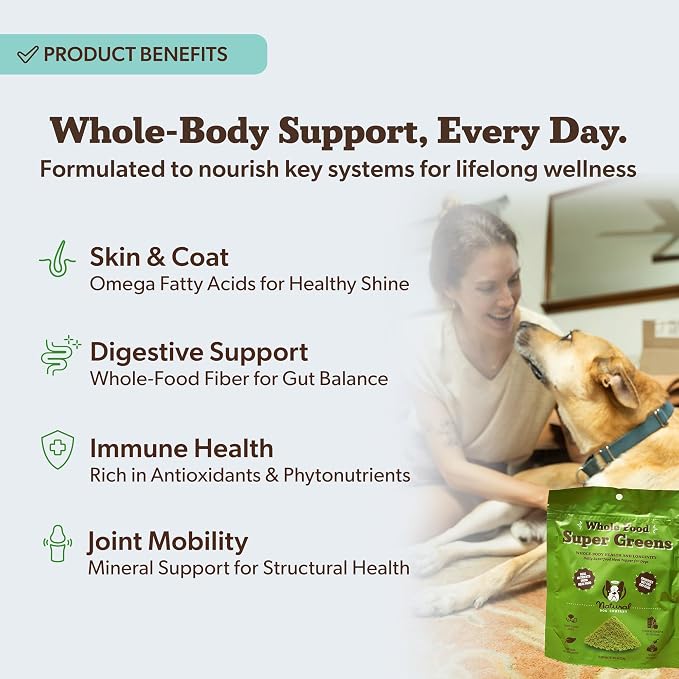 Natural Dog Company Super Greens Food Topper for Dogs, 8oz – Multivitamin & Superfood Powder – Immune, Digestive & Skin & Coat Support – No Fillers or Artificial Preservatives – All Life Stages