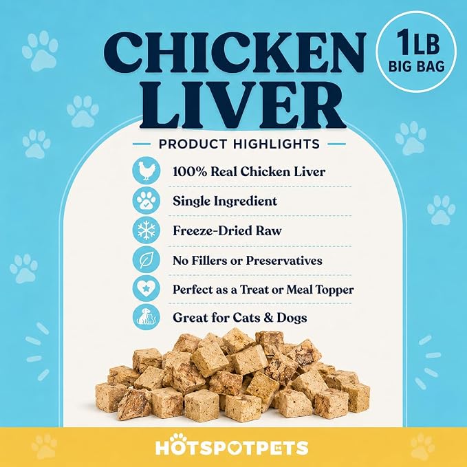 hotspot pets Freeze Dried Chicken Liver Treats for Cats & Dogs -1LB Big Bag~300pcs -Made in USA- Single Ingredient All Natural, Grain-Free - Perfect for Training, Food Topper or Snack