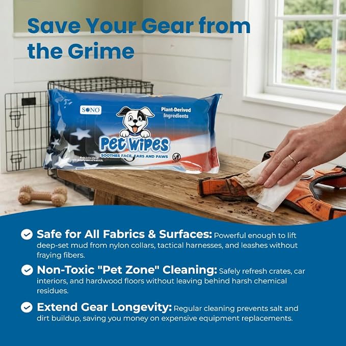SONO Dog & Cat Grooming Wipes, Propylene Glycol Free, Lick Safe, Preservative Free, Unscented Pet Wipes for Paws Butt Face & Body, Made in USA, Organic Aloe & Chamomile, 7x8 Inch, 200 Count, 2 Pack