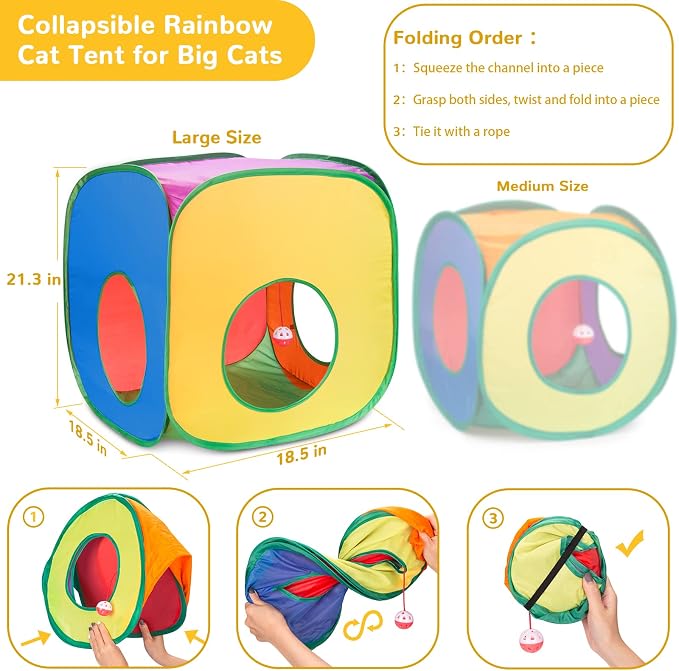 Retro Shaw Cat Toys Pack 33Pcs, Interactive Kitten Toys for Indoor Kittens Cats, Collapsible Kitty Play Tunnel Tent Feather Wand Balls Bell Springs Mouse Kitty Toys for All Breeds (Large Tunnel)