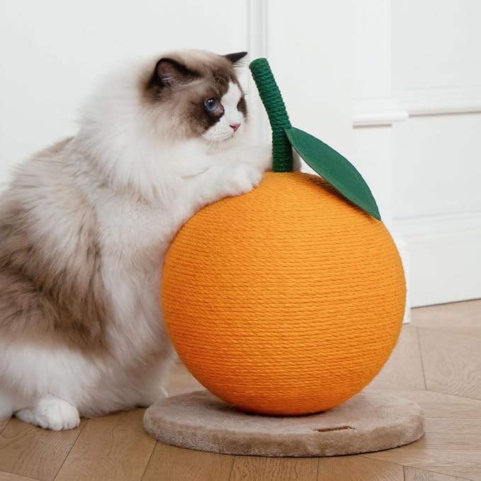 VETRESKA Orange Cat Scratching Post, Cute Cat Scratcher with Jute Rope, Vertical Cat Scratch Post for Indoor Cat and Kitten, Cat Scratching Ball
