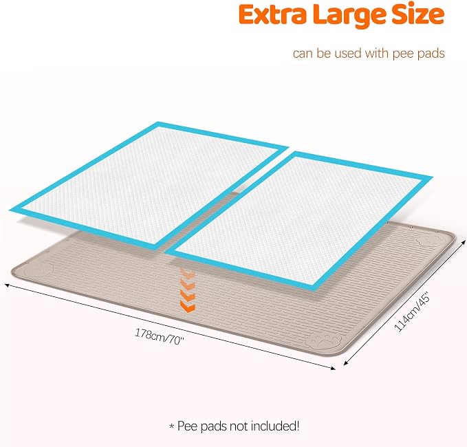 Pee Pads for Dogs, 70" x 45" Extra Large Reusable Silicone Mat, Washable Puppy Training Pads for Potty Training, Non-Slip, Leak-Proof, Indoor Floor Protection (Khaki)