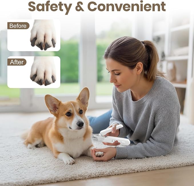 2-in-1 Dog Nail Clipper and Grinder with LED Light, USB Rechargeable Quiet Electric Pet Nail Trimmer for Dogs Cats with Safety Guard