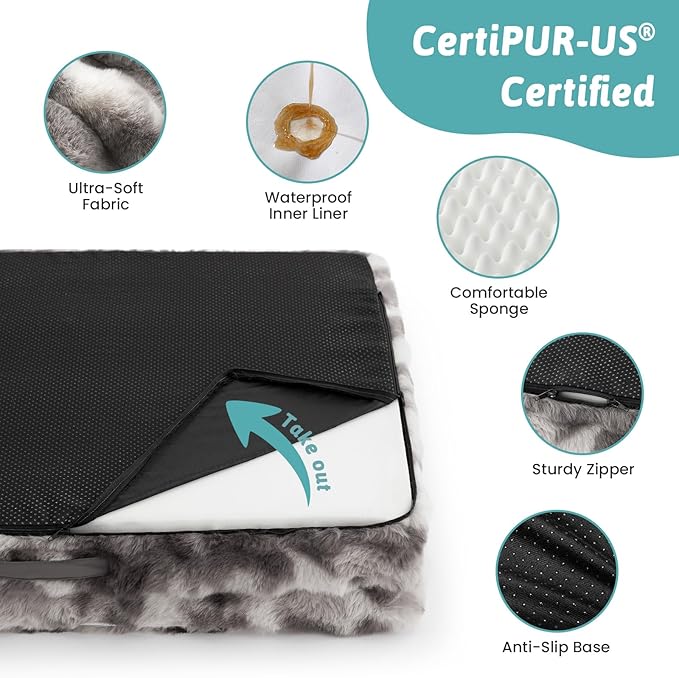 COZY KISS Orthopedic Dog Bed for Extra Large Dog 44x32 inch, XL Faux Fur Pet Sofa, Bolster Foam Bed with Sides, Non-Slip and Egg-Crate Big Dog Couch Bed with Washable Removable Cover, Tie Dye Grey