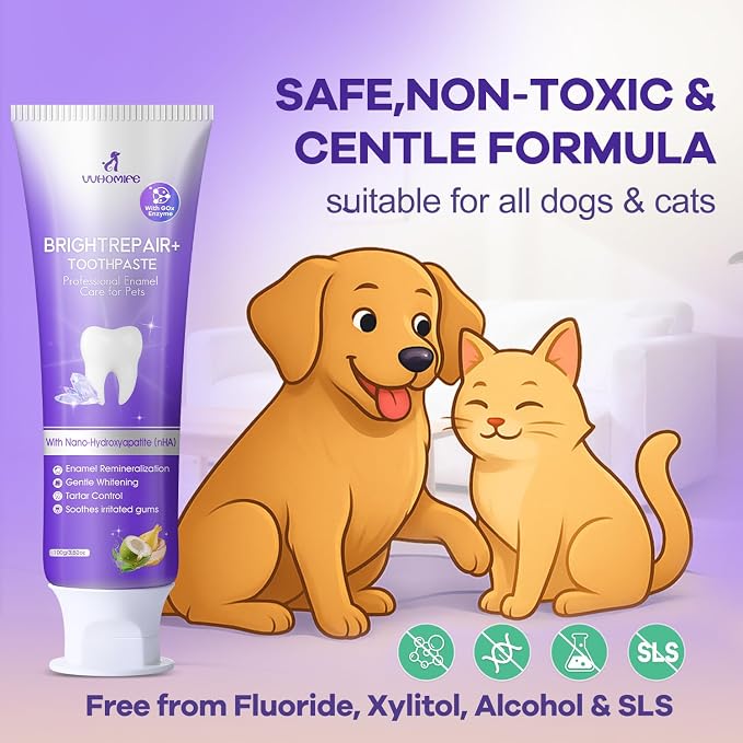 Dog Toothbrush – Newly Upgraded Dual-Head Design + Enzymatic Dog & Cat Toothpaste with Nano-Hydroxyapatite (nHA)