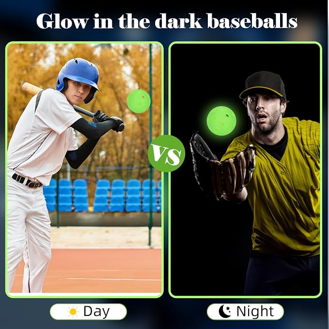 Coopay 3/6/12 Pack Practice Balls Glow in The Dark Baseballs Plastic Soft Baseballs with Drawstring Bag for Indoor Outdoor Night Training, Backyard Games Batting Hitting Softballs