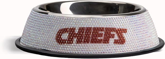 The Memory Company Officially Licensed Stainless Steel Pet Bowl, Premium Bling Team Logo Dog & Cat Food & Water Dish, Non-Slip Rubber Base, for Large/Small Breeds