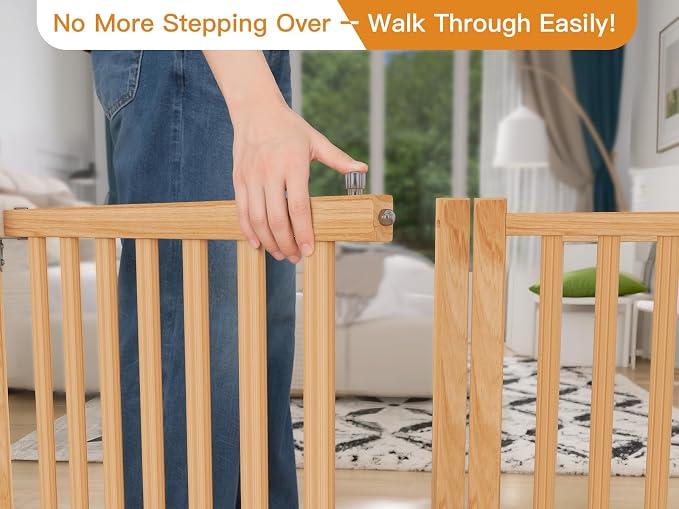 YOCAN Non-Painted Wooden Freestanding Dog Gates with Door for The House,Doorways, Stairs,Wood Dog Fences Indoor Pet Gate,Step Over Fence-8 Panel H:23"