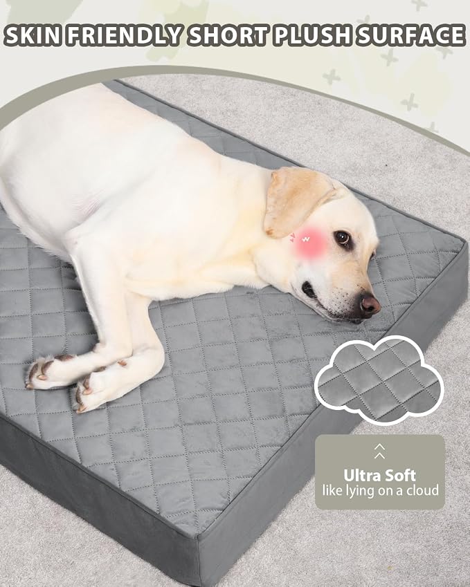NUPIDA Orthopedic XL Dog Beds Large Sized Dog Waterproof Pet Bed for Crate with Removable Washable Cover and Non-Slip Bottom, 41x27 Inch, Dark Gray