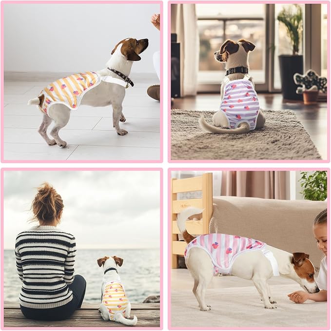 Jollywoods 3 Pack Washable Female Dog Diaper Onesie Sanitary Pantie with Adjustable Suspender, Reusable Fixed Doggie Diapers, Super Absorbent Leakproof for Small Medium Large Dog in Heat Cycle XS/S