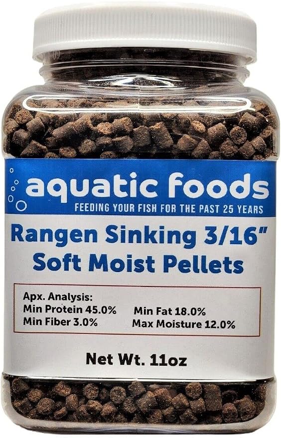 3/16" Soft Moist Sinking Salmon Pellets for Adult Axolotls, Shrimp, Snails, Crabs, Small Amphibians, Aquatic Turtles, Bottom Tropical Fish - 11oz Small Jar