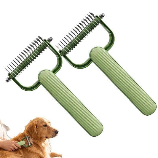 Pet Grooming Brush, 2026New Double Sided Dematting Comb for Cats & Dogs, Undercoat Rake, Gentle Matt Remover Detangler for Long Thick Hair Pets, Easy Grip Fur Remover Comb, Deshedding Brush (2PCGreen)
