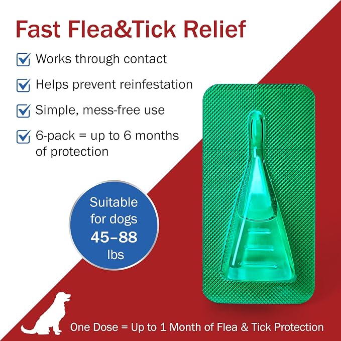 Flea and Tick Prevention for Dogs, 6-Month Supply, Large Dog Flea, Tick & Mosquito Control, Repellent, 44–88 lbs, 24-Hour Protect, Flea Supplements for Dogs