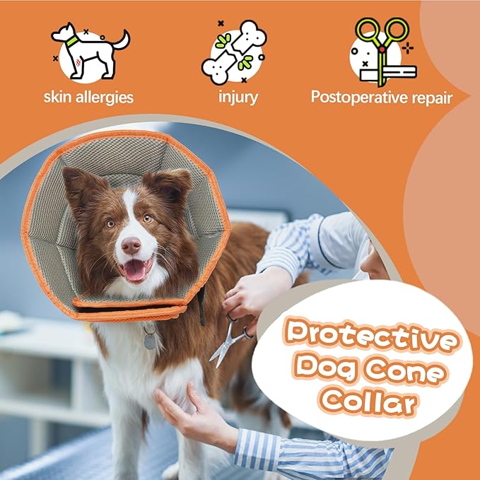 Allroaring Adjustable Dog Cone for Spay, Comfy Recovery Collar Orange L | Breathable & Lightweight; Soft Fabric; Wound Healing & Stitches; Chewing Deterrent; Foldable; Extra Long; Protect Furniture