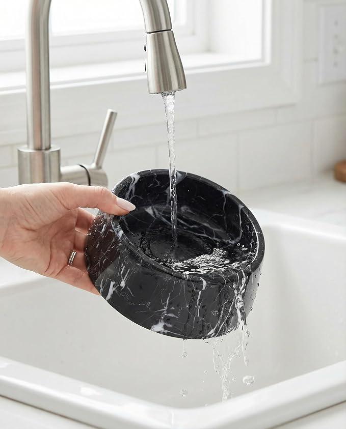 OOBOOB Natural Marble Dog Bowls, Heavy Non-Slip Pet Bowls, Minimalist Design with Unique Veining, Durable Dog Food & Water Bowls for Small to Medium Dogs & Cats