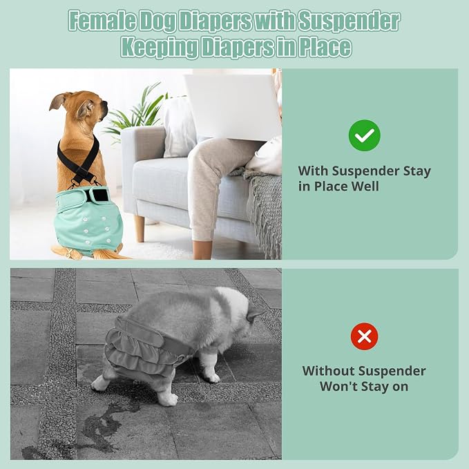 wegreeco Reusable Washable Dog Diapers Female with 1PC Suspender, Dogs Period Heat Diapers Female Heat Cycle, XL Medium Large Small Doggie Puppy Diapers for Incontinence (XX-Large)