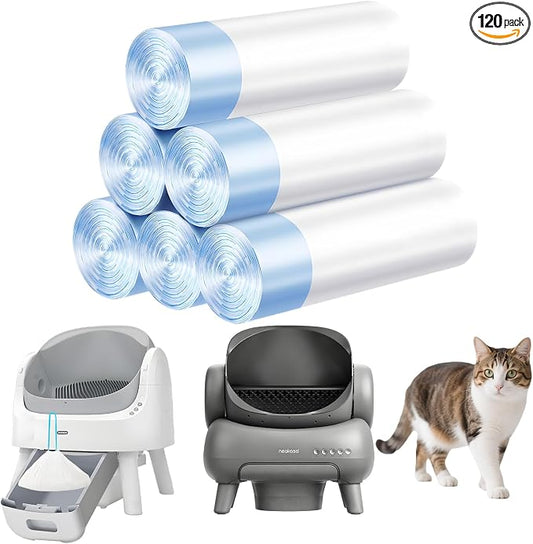 Cat Litter Bags 120 Count, 26.37"X15.74" Drawstring Close Litter Box Liners for Automatic Litter Box,Thick Cat Poop Bags,Easy to Clean,Heavy Duty Robot Bag for Self-Cleaning Box