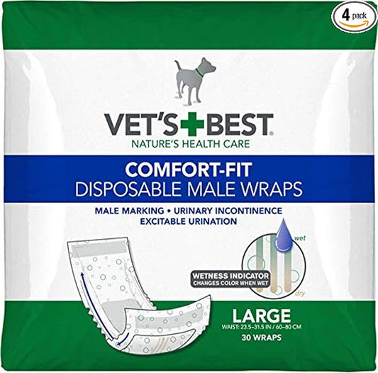 Vet’s Best Comfort Fit Disposable Male Dog Diapers - Absorbent Male Wraps with Leak Proof Fit - Large, 30 Count