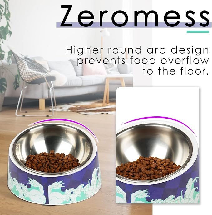 Super Design Mess Free 15° Slanted Bowl for Dogs and Cats, Tilted Angle Bulldog Bowl Pet Feeder, Non-Skid & Non-Spill, Easier to Reach Food