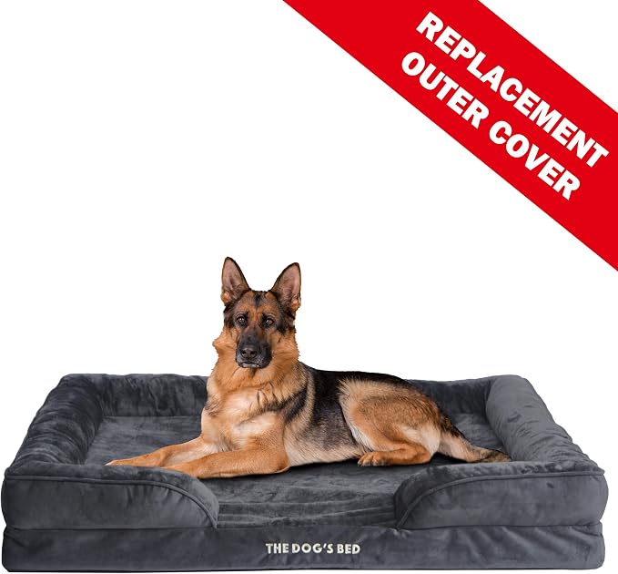 The Dog’s Bed Orthopedic Bolster Dog Bed Replacement Outer Cover - for CertiPUR-Certified Foam Beds, Flannel Fabric, Grey, XXL