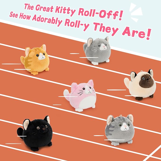 Muiteiur 6Pcs Mini Cat Plush Keychain Set, 3.94 Inch Small Cat Stuffed Animals with Clips, Cute Kitty Backpack Clip Plush Toys, Cat Lover Gifts, Party Favors for Kids Girls/Boys
