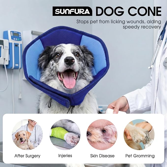 Dog Cone - Soft Cone for Dogs to Stop Licking, Pet E-Collar Alternative After Surgery, Adjustable Pet Recovery Collar for Wound Healing, Dark Blue Large