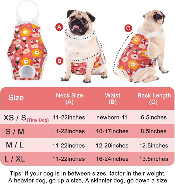 MICOOYO Dog Diaper Onesie Sanitary Pantie with Adjustable Suspender Washable Dog Period Panties Doggie Diapers Pet Underwear Female Dogs Diapers for Heat (Animals, M/L)