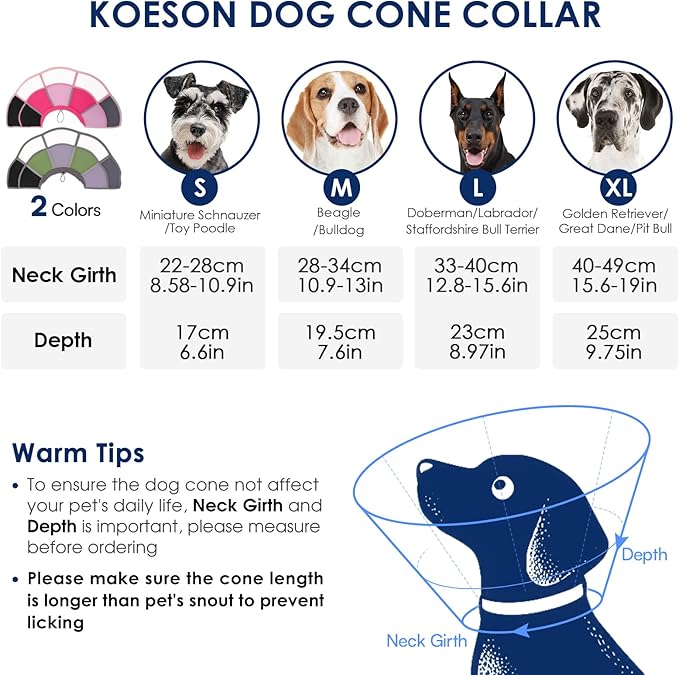 KOESON Dog Cone, Reflective Medium Dog Cone Collar to Stop Licking, Breathable & Soft Cone for Dogs After Surgery, Translucent Pet Recovery Collar with Adjustable Drawstring for Poodle, French Bulldog